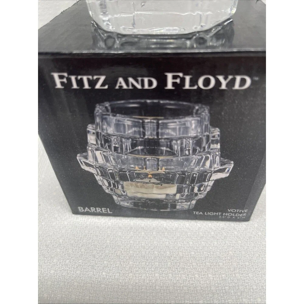 Fitz and Floyd Fairmont Glass Votive Tea Light Barrel Candle Holder w/Box